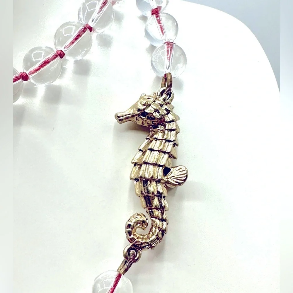 J. Crew Nautical Seahorse Glass‎ Bead Long Charm Necklace